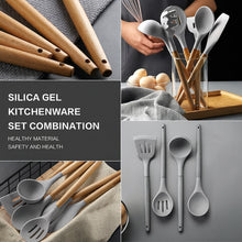 12-Piece Silicone Kitchen Utensils Set with Wooden Handles & Plastic Holder, Heat-Resistant, Non-Stick, BPA-Free Cooking Tools for Home & Professional Use