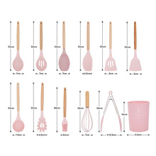 12-Piece Silicone Kitchen Utensils Set with Wooden Handles & Plastic Holder, Heat-Resistant, Non-Stick, BPA-Free Cooking Tools for Home & Professional Use