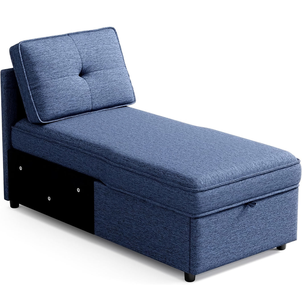 Convertible Chaise Lounge Sofa Bed with Storage Linen Fabric Reclining Daybed with Adjustable Backrest, Hidden Compartment, and Removable Cushion for Small Spaces, Bedroom, Living Room, Apartment