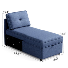 Convertible Chaise Lounge Sofa Bed with Storage Linen Fabric Reclining Daybed with Adjustable Backrest, Hidden Compartment, and Removable Cushion for Small Spaces, Bedroom, Living Room, Apartment