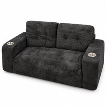Black Corduroy Loveseat Sofa with 2 Cup Holders - image 1