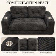 Black Corduroy Loveseat Sofa with 2 Cup Holders - image 2