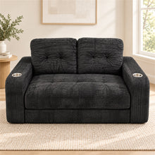 Black Corduroy Loveseat Sofa with 2 Cup Holders - image 3