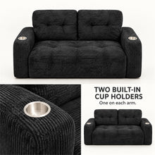 Black Corduroy Loveseat Sofa with 2 Cup Holders - image 5