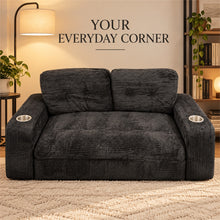 Black Corduroy Loveseat Sofa with 2 Cup Holders - image 9