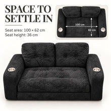 Black Corduroy Loveseat Sofa with 2 Cup Holders - image 10