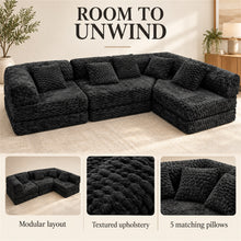 Black Modular Floor Sofa Sectional with 5 Pillows - image 2