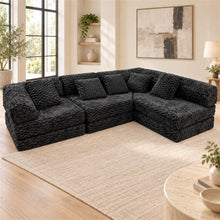 Black Modular Floor Sofa Sectional with 5 Pillows - image 3