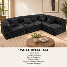 Black Modular Floor Sofa Sectional with 5 Pillows - image 7