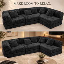 Black Modular Floor Sofa Sectional with 5 Pillows - image 8