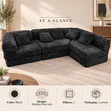 Black Modular Floor Sofa Sectional with 5 Pillows - image 9
