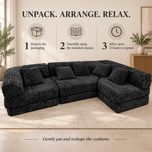 Black Modular Floor Sofa Sectional with 5 Pillows - image 10