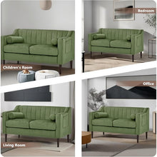 55" inch Velvet Loveseat Sofa, 2 Seater Upholstered Sofa Chair with Dual Pillows, Side Pockets for Home, Living Room (Green)