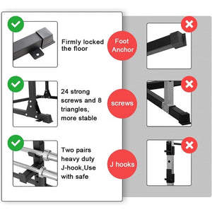 Squat Rack 800 LB Capacity Power Rack 2"x 2" Steel Power Cage Exercise Stand with 2 J-Hooks for Bench Press, Weightlifting and Strength Training (2 Bonus J-Hooks)