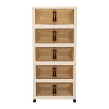5-Tier Folding Storage Cabinet with Wheels – Stackable Plastic Organizer with Transparent Dustproof Doors for Bedroom, Office, Kitchen & Closet