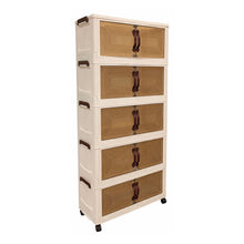 5-Tier Folding Storage Cabinet with Wheels – Stackable Plastic Organizer with Transparent Dustproof Doors for Bedroom, Office, Kitchen & Closet