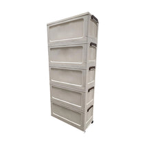 5-Tier Folding Storage Cabinet with Wheels – Stackable Plastic Organizer with Transparent Dustproof Doors for Bedroom, Office, Kitchen & Closet