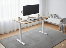 Electric Standing Desk, 140 × 60 cm Adjustable Height 73-122 cm Sit-Stand Desk with Memory Preset, Motor Lift System, Oak Woodgrain Desktop & White Frame — Ergonomic Home Office Workstation Model 140BW