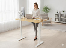 Electric Standing Desk, 140 × 60 cm Adjustable Height 73-122 cm Sit-Stand Desk with Memory Preset, Motor Lift System, Oak Woodgrain Desktop & White Frame — Ergonomic Home Office Workstation Model 140BW