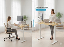 Electric Standing Desk, 140 × 60 cm Adjustable Height 73-122 cm Sit-Stand Desk with Memory Preset, Motor Lift System, Oak Woodgrain Desktop & White Frame — Ergonomic Home Office Workstation Model 140BW