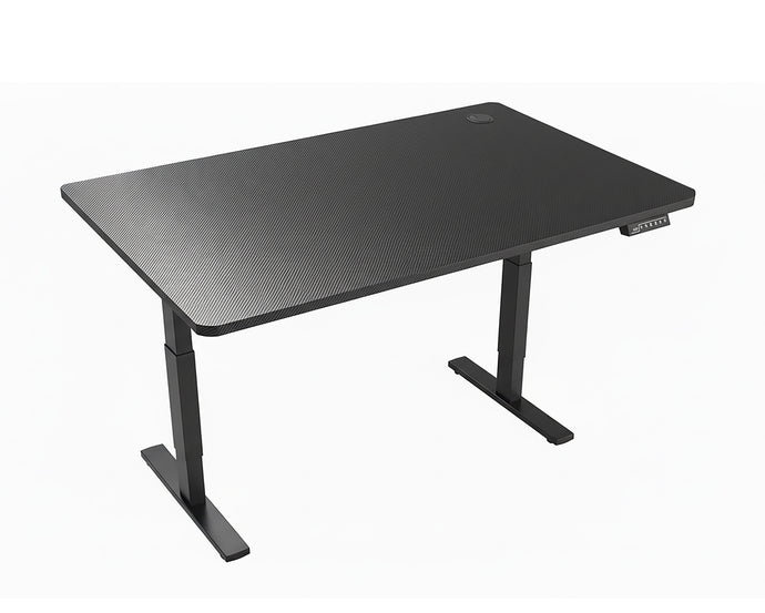 Electric Standing Desk 140 x 60cm, Adjustable Height 73–122cm Sit Stand Desk with Carbon Fiber Textured Surface, Memory Presets, Powerful Motor, Collision Detection – Black