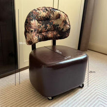 Vintage-Style Rolling Vanity Chair with Floral Backrest Cushion, Upholstered Seat, and 360° Caster Wheels – Brown - image 3