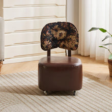 Vintage-Style Rolling Vanity Chair with Floral Backrest Cushion, Upholstered Seat, and 360° Caster Wheels – Brown - image 5