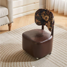 Vintage-Style Rolling Vanity Chair with Floral Backrest Cushion, Upholstered Seat, and 360° Caster Wheels – Brown - image 6
