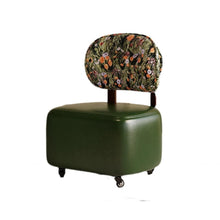 Vintage-Style Rolling Vanity Chair with Floral Backrest Cushion, Upholstered Seat, and 360° Caster Wheels – Brown - image 2