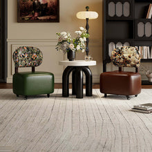 Vintage-Style Rolling Vanity Chair with Floral Backrest Cushion, Upholstered Seat, and 360° Caster Wheels – Brown - image 8