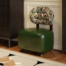 Vintage-Style Rolling Vanity Chair with Floral Backrest Cushion, Upholstered Seat, and 360° Caster Wheels – Brown - image 9