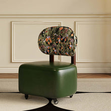 Vintage-Style Rolling Vanity Chair with Floral Backrest Cushion, Upholstered Seat, and 360° Caster Wheels – Brown - image 11