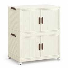 2-tier cream foldable storage cabinet with doors and casters