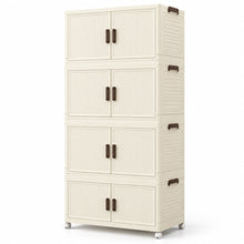 4-tier cream foldable storage cabinet with doors and casters