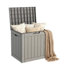 Outdoor Storage Box – Waterproof Resin Deck Chest with Lockable Lid, Wood-Grain Look, Built-In Handles, All-Weather Patio, Garden & Pool Cushion Storage (Grey)