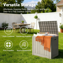 Outdoor Storage Box – Waterproof Resin Deck Chest with Lockable Lid, Wood-Grain Look, Built-In Handles, All-Weather Patio, Garden & Pool Cushion Storage (Grey)