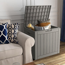 Outdoor Storage Box – Waterproof Resin Deck Chest with Lockable Lid, Wood-Grain Look, Built-In Handles, All-Weather Patio, Garden & Pool Cushion Storage (Grey)