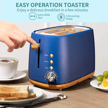 2-Slice Toaster Oven, Stainless Stee Wide Slot Toaster with Removable Crumb Tray, 6 Settings, Reheat, Defrost, Cancel Bread Function (Blue) - YK-688H