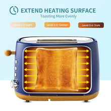 2-Slice Toaster Oven, Stainless Stee Wide Slot Toaster with Removable Crumb Tray, 6 Settings, Reheat, Defrost, Cancel Bread Function (Blue) - YK-688H