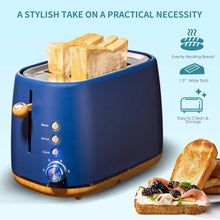 2-Slice Toaster Oven, Stainless Stee Wide Slot Toaster with Removable Crumb Tray, 6 Settings, Reheat, Defrost, Cancel Bread Function (Blue) - YK-688H