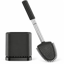 Silicone Toilet Brush with Ventilated Holder and Wall Mount, Black - image 1