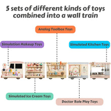 5-in-1 Wall Activity Board Train Set – Wooden Busy Board with Kitchen, Doctor, Tool & Ice Cream Toys, Wall-Mounted Learning Toy for Toddlers & Preschoolers