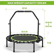 40” Rebounder Trampoline for Adults with Adjustable Handle, Quiet Bungee Cord Mini Fitness Trampoline, 330 lb Capacity, Foldable Indoor Cardio & Home Workout