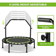 40” Rebounder Trampoline for Adults with Adjustable Handle, Quiet Bungee Cord Mini Fitness Trampoline, 330 lb Capacity, Foldable Indoor Cardio & Home Workout