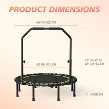 48" Rebounder Trampoline for Adults – Adjustable Handle, Quiet Bungee, Foldable Steel Frame