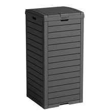 31-Gallon Outdoor Trash Can with Lid – Weather-Resistant Resin Garbage Bin, Slim Space-Saving Design, Pull-Out Leak Tray, Fast Assembly for Patio, Garden & Deck