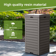 31-Gallon Outdoor Trash Can with Lid – Weather-Resistant Resin Garbage Bin, Slim Space-Saving Design, Pull-Out Leak Tray, Fast Assembly for Patio, Deck & Garden (Grey)