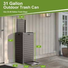 31-Gallon Outdoor Trash Can with Lid – Weather-Resistant Resin Garbage Bin, Slim Space-Saving Design, Pull-Out Leak Tray, Fast Assembly for Patio, Deck & Garden (Grey)