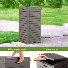 31-Gallon Outdoor Trash Can with Lid – Weather-Resistant Resin Garbage Bin, Slim Space-Saving Design, Pull-Out Leak Tray, Fast Assembly for Patio, Deck & Garden (Grey)