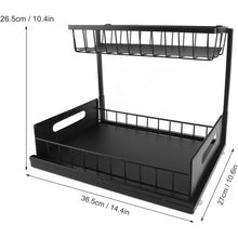 2-Tier Under Sink Sliding Organizer Rack, Pull-Out Storage Shelf with Upper Basket, Metal Frame, Smooth Slide Rails, Space-Saving Cabinet Organizer for Kitchen, Bathroom & Pantry – Black